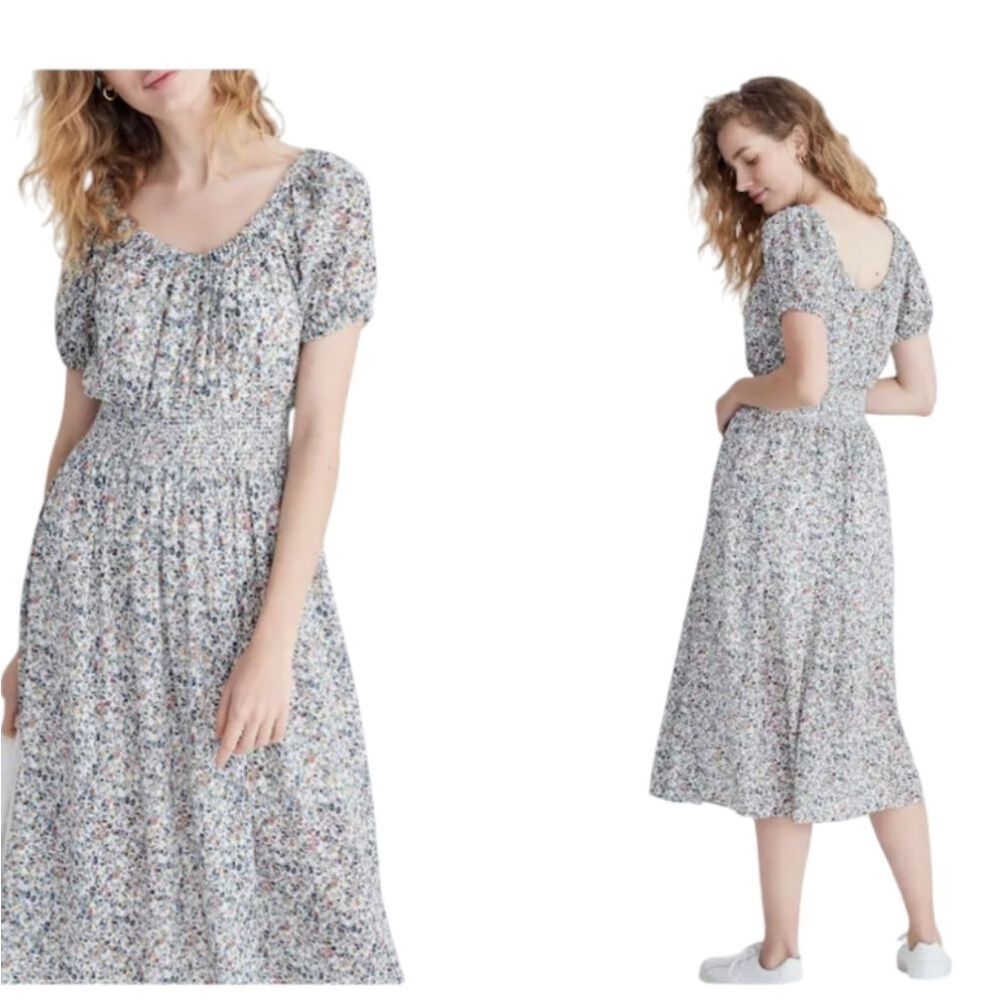 Madewell Smock-Waist Peasant Midi Dress in Blossoming Vines Size XLT